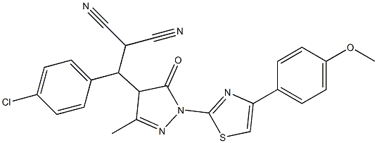 2-((4-chlorophenyl){1-[4-(4-methoxyphenyl)-1,3-thiazol-2-yl]-3-methyl-5-oxo-4,5-dihydro-1H-pyrazol-4-yl}methyl)malononitrile Struktur