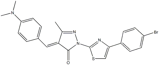 2-[4-(4-bromophenyl)-1,3-thiazol-2-yl]-4-{(E)-[4-(dimethylamino)phenyl]methylidene}-5-methyl-2,4-dihydro-3H-pyrazol-3-one Struktur