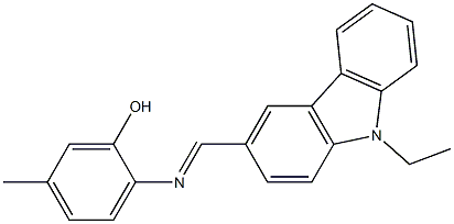 2-{[(E)-(9-ethyl-9H-carbazol-3-yl)methylidene]amino}-5-methylphenol Struktur