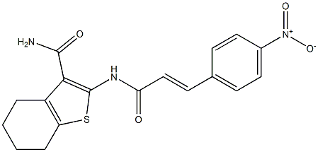 2-{[(E)-3-(4-nitrophenyl)-2-propenoyl]amino}-4,5,6,7-tetrahydro-1-benzothiophene-3-carboxamide Struktur