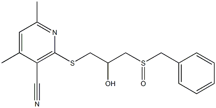 2-{[3-(benzylsulfinyl)-2-hydroxypropyl]sulfanyl}-4,6-dimethylnicotinonitrile Struktur