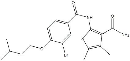 2-{[3-bromo-4-(isopentyloxy)benzoyl]amino}-4,5-dimethyl-3-thiophenecarboxamide Struktur