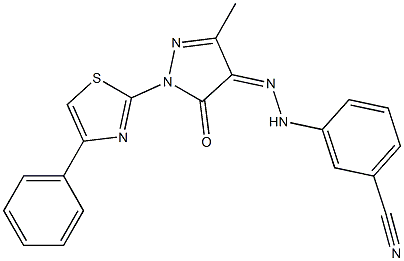 3-{2-[3-methyl-5-oxo-1-(4-phenyl-1,3-thiazol-2-yl)-1,5-dihydro-4H-pyrazol-4-ylidene]hydrazino}benzonitrile Struktur