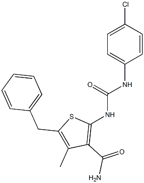 5-benzyl-2-{[(4-chloroanilino)carbonyl]amino}-4-methyl-3-thiophenecarboxamide Struktur