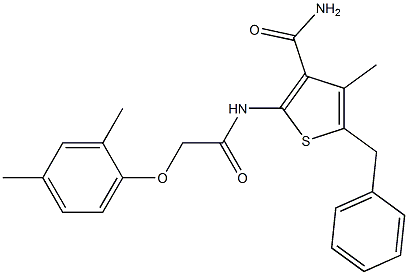 5-benzyl-2-{[2-(2,4-dimethylphenoxy)acetyl]amino}-4-methyl-3-thiophenecarboxamide Struktur