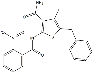 5-benzyl-4-methyl-2-[(2-nitrobenzoyl)amino]-3-thiophenecarboxamide Struktur