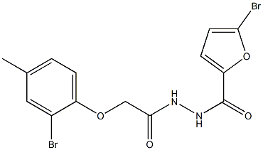 5-bromo-N'-[2-(2-bromo-4-methylphenoxy)acetyl]-2-furohydrazide Struktur