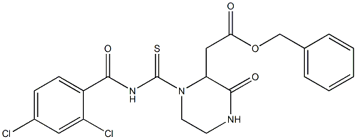 benzyl 2-(1-{[(2,4-dichlorobenzoyl)amino]carbothioyl}-3-oxo-2-piperazinyl)acetate Struktur