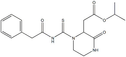 isopropyl 2-(3-oxo-1-{[(2-phenylacetyl)amino]carbothioyl}-2-piperazinyl)acetate Struktur