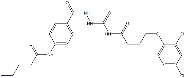 N-(4-{[2-({[4-(2,4-dichlorophenoxy)butanoyl]amino}carbothioyl)hydrazino]carbonyl}phenyl)pentanamide Struktur