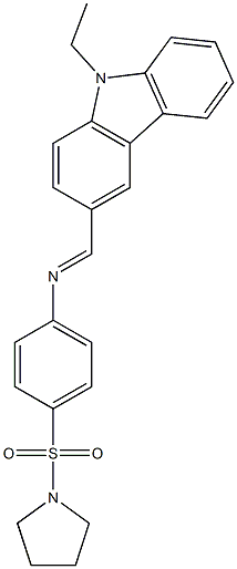 N-[(E)-(9-ethyl-9H-carbazol-3-yl)methylidene]-N-[4-(1-pyrrolidinylsulfonyl)phenyl]amine Struktur