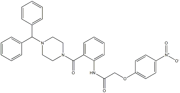 N-{2-[(4-benzhydryl-1-piperazinyl)carbonyl]phenyl}-2-(4-nitrophenoxy)acetamide Struktur