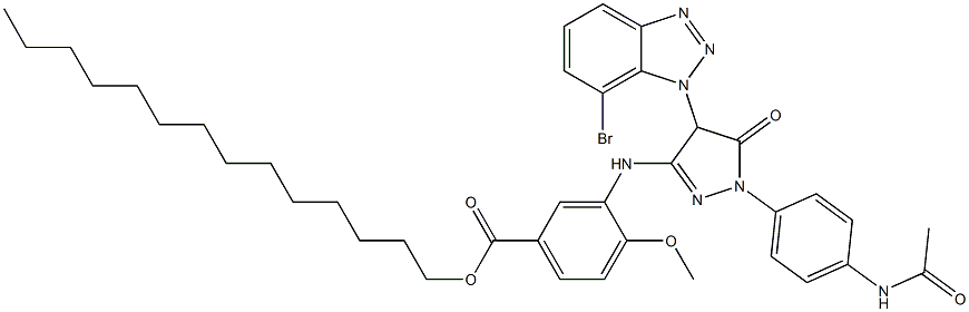 3-[[1-[4-(Acetylamino)phenyl]-4-(7-bromo-1H-benzotriazol-1-yl)-5-oxo-2-pyrazolin-3-yl]amino]-4-methoxybenzoic acid tetradecyl ester Struktur