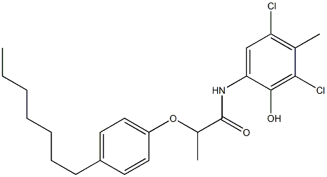 2-[2-(4-Heptylphenoxy)propanoylamino]-4,6-dichloro-5-methylphenol Struktur