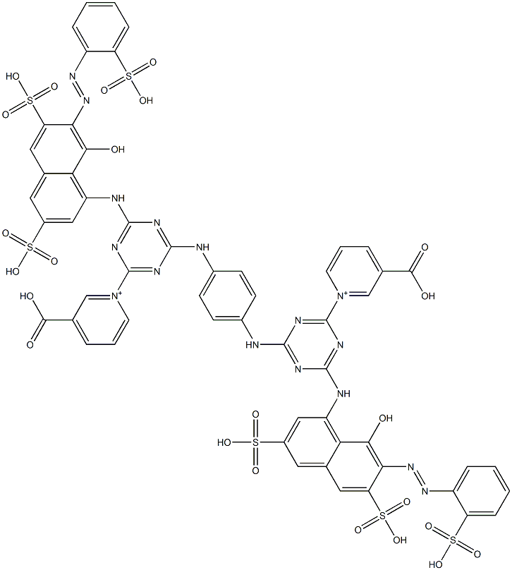 1,1'-[1,4-Phenylenebis[imino[6-[[8-hydroxy-3,6-disulfo-7-[(2-sulfophenyl)azo]-1-naphthalenyl]amino]-1,3,5-triazine-4,2-diyl]]]bis[3-carboxypyridinium] Struktur