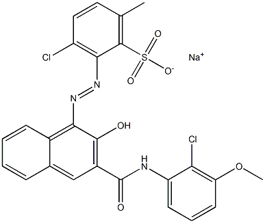 3-Chloro-6-methyl-2-[[3-[[(2-chloro-3-methoxyphenyl)amino]carbonyl]-2-hydroxy-1-naphtyl]azo]benzenesulfonic acid sodium salt Struktur