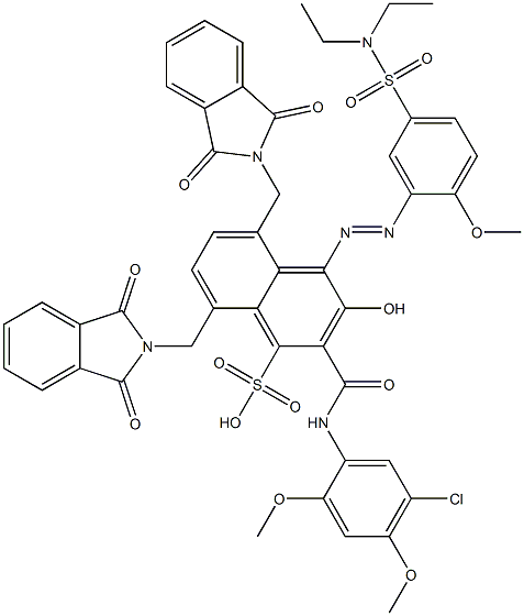 2-[(5-Chloro-2,4-dimethoxyphenyl)aminocarbonyl]-4-[5-[(diethylamino)sulfonyl]-2-methoxyphenylazo]-3-hydroxy-5,8-bis(phthalimidylmethyl)naphthalene-1-sulfonic acid Struktur