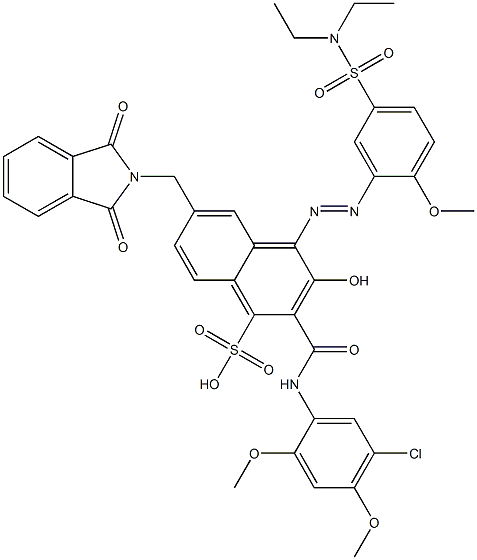 2-[(5-Chloro-2,4-dimethoxyphenyl)aminocarbonyl]-4-[5-[(diethylamino)sulfonyl]-2-methoxyphenylazo]-3-hydroxy-6-(phthalimidylmethyl)naphthalene-1-sulfonic acid Struktur