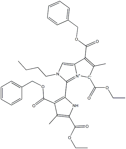 [2-Butyl-3-[3-[(benzyloxy)carbonyl]-5-(ethoxycarbonyl)-4-methyl-1H-pyrrol-2-yl]-6-methyl-2H-pyrrolo[1,2-c]imidazol-4-ium]-5-ide-5,7-dicarboxylic acid 5-ethyl 7-benzyl ester Struktur