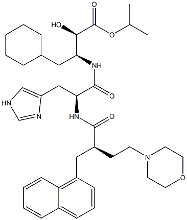 (2R,3S)-3-[N-[(2R)-4-Morpholino-2-[(naphthalen-1-yl)methyl]butyryl]-L-histidyl]amino-4-cyclohexyl-2-hydroxybutanoic acid isopropyl ester Struktur