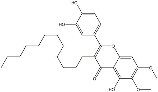 5-Hydroxy-2-(3,4-dihydroxyphenyl)-6,7-dimethoxy-3-dodecyl-4H-1-benzopyran-4-one Struktur