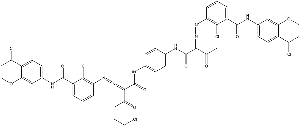 3,3'-[2-(2-Chloroethyl)-1,4-phenylenebis[iminocarbonyl(acetylmethylene)azo]]bis[N-[4-(1-chloroethyl)-3-methoxyphenyl]-2-chlorobenzamide] Struktur