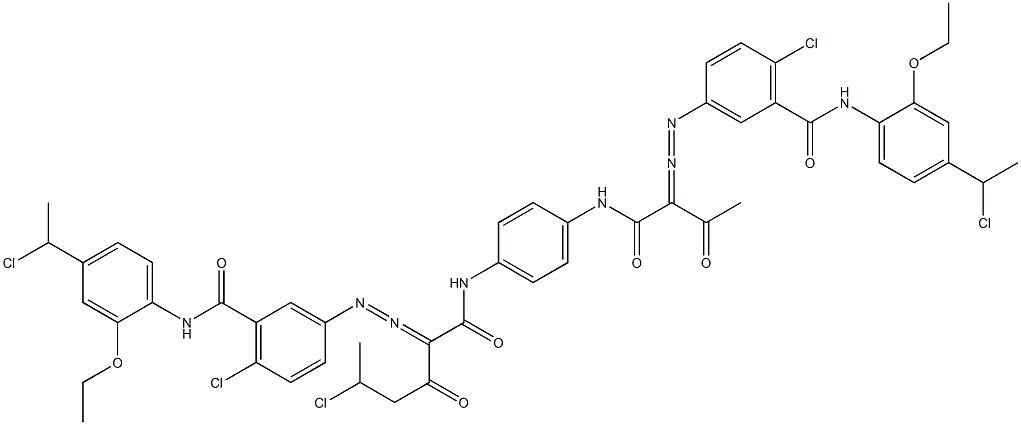 3,3'-[2-(1-Chloroethyl)-1,4-phenylenebis[iminocarbonyl(acetylmethylene)azo]]bis[N-[4-(1-chloroethyl)-2-ethoxyphenyl]-6-chlorobenzamide] Struktur