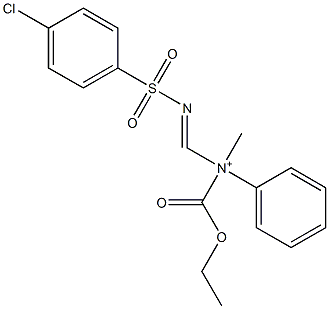 N-Ethoxycarbonyl-N-methyl-N-(4-chlorophenylsulfonyliminomethyl)benzenaminium Struktur