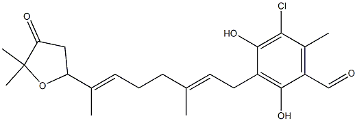 5-[7-(3-Chloro-5-formyl-2,6-dihydroxy-4-methylphenyl)-1,5-dimethyl-1,5-heptadienyl]-2,2-dimethyloxolan-3-one Struktur