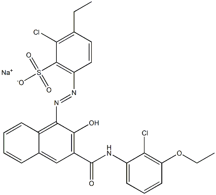 2-Chloro-3-ethyl-6-[[3-[[(2-chloro-3-ethoxyphenyl)amino]carbonyl]-2-hydroxy-1-naphtyl]azo]benzenesulfonic acid sodium salt Struktur