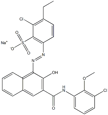 2-Chloro-3-ethyl-6-[[3-[[(3-chloro-2-methoxyphenyl)amino]carbonyl]-2-hydroxy-1-naphtyl]azo]benzenesulfonic acid sodium salt Struktur