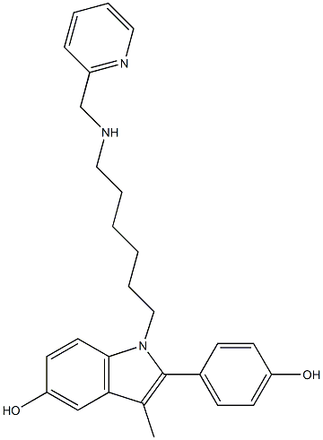 2-(4-Hydroxyphenyl)-3-methyl-1-[6-[(2-pyridinylmethyl)amino]hexyl]-1H-indol-5-ol Struktur