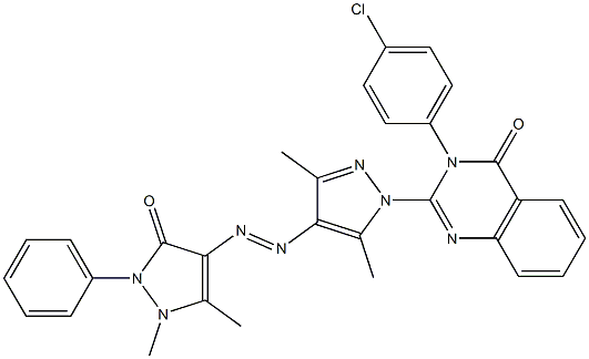 3-(4-Chlorophenyl)-2-[3,5-dimethyl-4-[[(1,5-dimethyl-2,3-dihydro-2-phenyl-3-oxo-1H-pyrazol)-4-yl]azo]-1H-pyrazol-1-yl]quinazolin-4(3H)-one Struktur