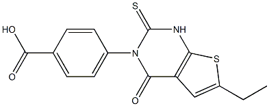 4-[(1,2,3,4-Tetrahydro-6-ethyl-4-oxo-2-thioxothieno[2,3-d]pyrimidin)-3-yl]benzoic acid Struktur