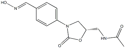 (5S)-5-Acetylaminomethyl-3-[4-hydroxyiminomethylphenyl]oxazolidin-2-one Struktur