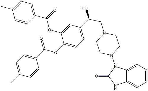 4-[(R)-2-[4-[(2,3-Dihydro-2-oxo-1H-benzimidazol)-1-yl]-1-piperazinyl]-1-hydroxyethyl]-1,2-phenylenebis(4-methylbenzoate) Struktur