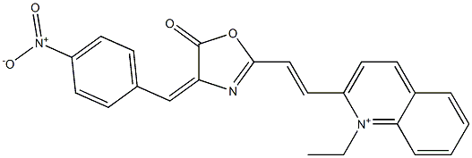 1-Ethyl-2-[2-[[4-(4-nitrobenzylidene)-4,5-dihydro-5-oxooxazol]-2-yl]ethenyl]quinolinium Struktur