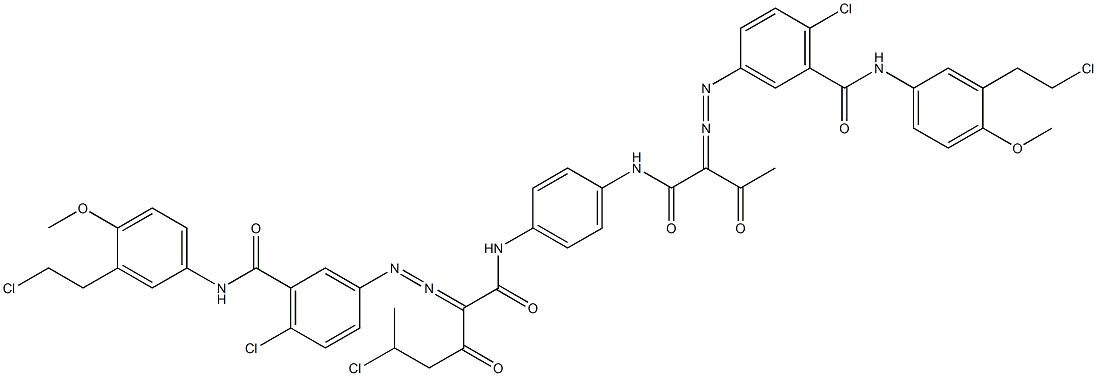 3,3'-[2-(1-Chloroethyl)-1,4-phenylenebis[iminocarbonyl(acetylmethylene)azo]]bis[N-[3-(2-chloroethyl)-4-methoxyphenyl]-6-chlorobenzamide] Struktur