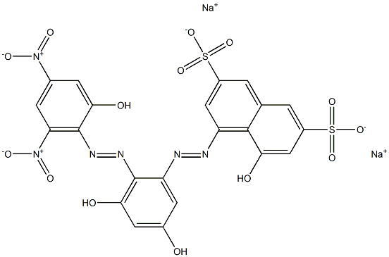 5-Hydroxy-4-[3,5-dihydroxy-2-(2-hydroxy-4,6-dinitrophenylazo)phenylazo]-2,7-naphthalenedisulfonic acid disodium salt Struktur