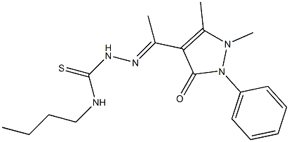 1,5-Dimethyl-2-phenyl-4-[1-[2-[[butylamino]thiocarbonyl]hydrazono]ethyl]-1H-pyrazole-3(2H)-one Struktur