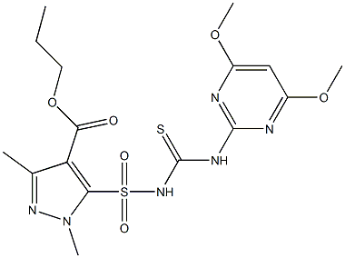 1,3-Dimethyl-5-[[(4,6-dimethoxypyrimidin-2-yl)thiocarbamoyl]sulfamoyl]-1H-pyrazole-4-carboxylic acid propyl ester Struktur