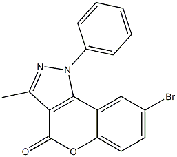 8-Bromo-3-methyl-1-(phenyl)[1]benzopyrano[4,3-c]pyrazol-4(1H)-one Struktur