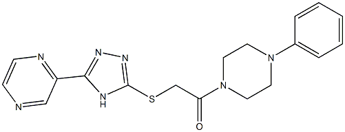 2-[[5-(Pyrazin-2-yl)-4H-1,2,4-triazol-3-yl]thio]-1-(4-phenylpiperazino)ethanone Struktur