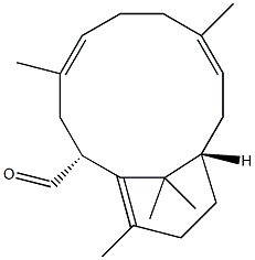 (2R,11S,4E,8E)-4,8,14,15,15-Pentamethylbicyclo[9.3.1]pentadeca-4,8,14(1)-triene-2-carbaldehyde Struktur