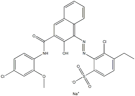 3-Chloro-4-ethyl-2-[[3-[[(4-chloro-2-methoxyphenyl)amino]carbonyl]-2-hydroxy-1-naphtyl]azo]benzenesulfonic acid sodium salt Struktur