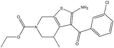 2-Amino-3-(3-chlorobenzoyl)-4,5,6,7-tetrahydro-4-methyl-6-ethoxycarbonylthieno[2,3-c]pyridine Struktur