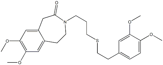 4,5-Dihydro-7,8-dimethoxy-3-[3-[2-(3,4-dimethoxyphenyl)ethylthio]propyl]-1H-3-benzazepin-2(3H)-one Struktur