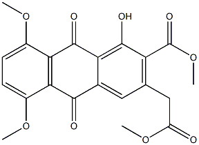 5,8-Dimethoxy-1-hydroxy-2-(methoxycarbonyl)-3-[(methoxycarbonyl)methyl]-9,10-anthraquinone Struktur