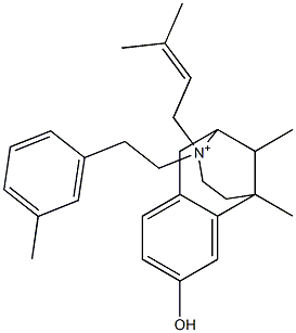 1,2,3,4,5,6-Hexahydro-8-hydroxy-3-(2-m-tolylethyl)-3-(3-methyl-2-butenyl)-6,11-dimethyl-2,6-methano-3-benzazocin-3-ium Struktur