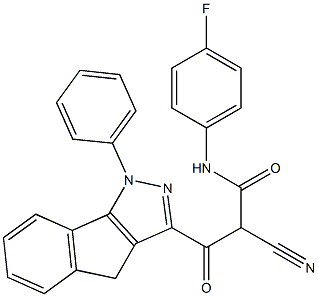 N-(4-Fluorophenyl)-3-[[1-phenyl-1,4-dihydroindeno[1,2-c]pyrazol]-3-yl]-2-cyano-3-oxopropanamide Struktur